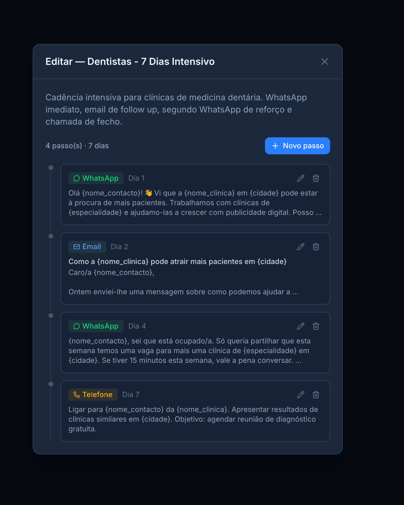 Configura cada sequência ao detalhe, tu defines as regras, o sistema executa.
